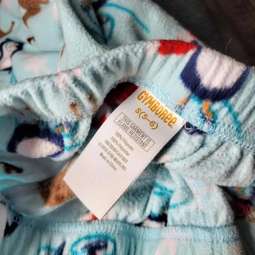 Gymboree Blue Winter Christmas Santa Penguin Reindeer Size 5/6 Fleece PJ Set
